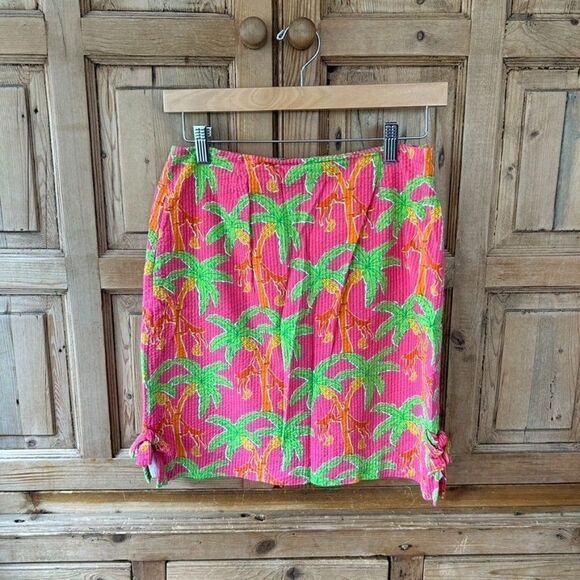 Vintage‎ Lilly Pultizer 8 Pink Monkies Palm Tree Print Skirt - Flawed - Picture 1 of 13